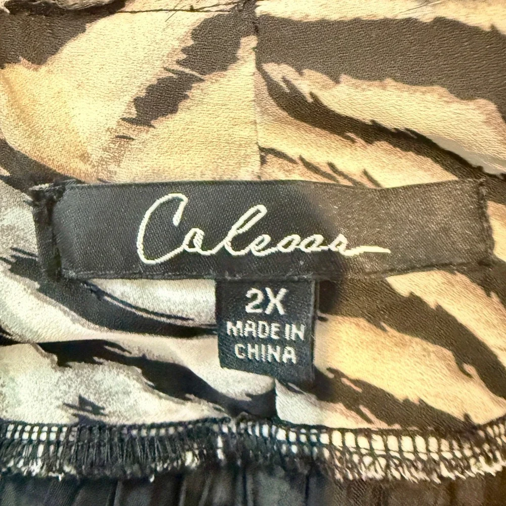Calesa Zebra Print Faux Fur Trim Cardigan Womens 2X Black White Pleated